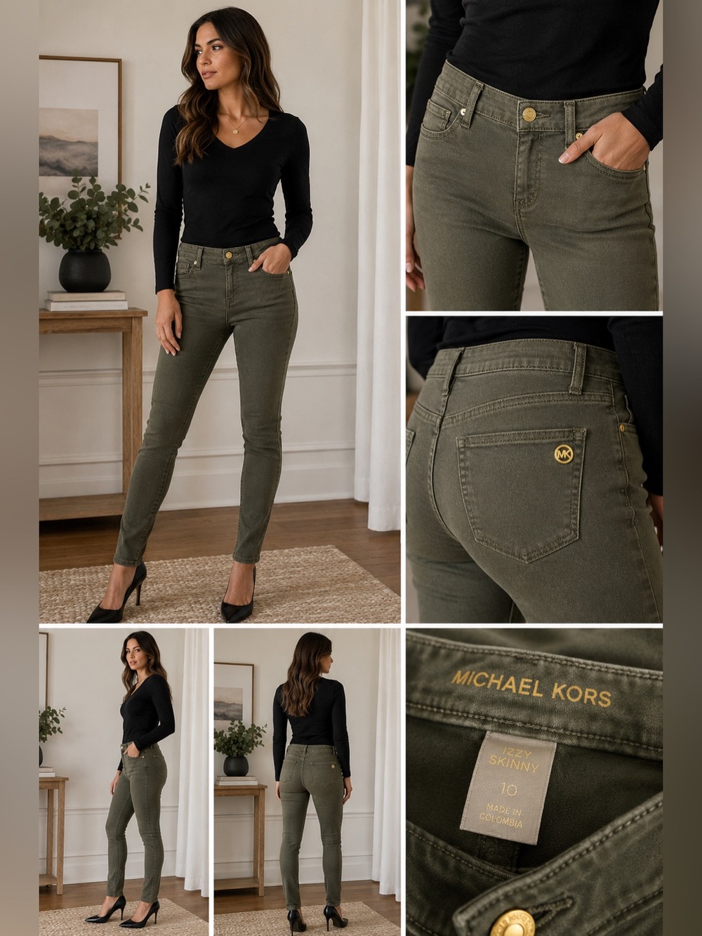 Michael Kors Izzy Jeans Women’s Size 10 Olive Green Stretch Denim